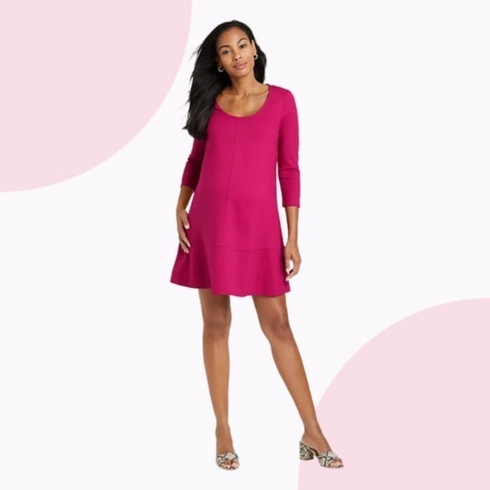 The Nines by HATCH | Women's Maternity Fuschia 3/4 Sleeve Cozy Stretch Dress NWT